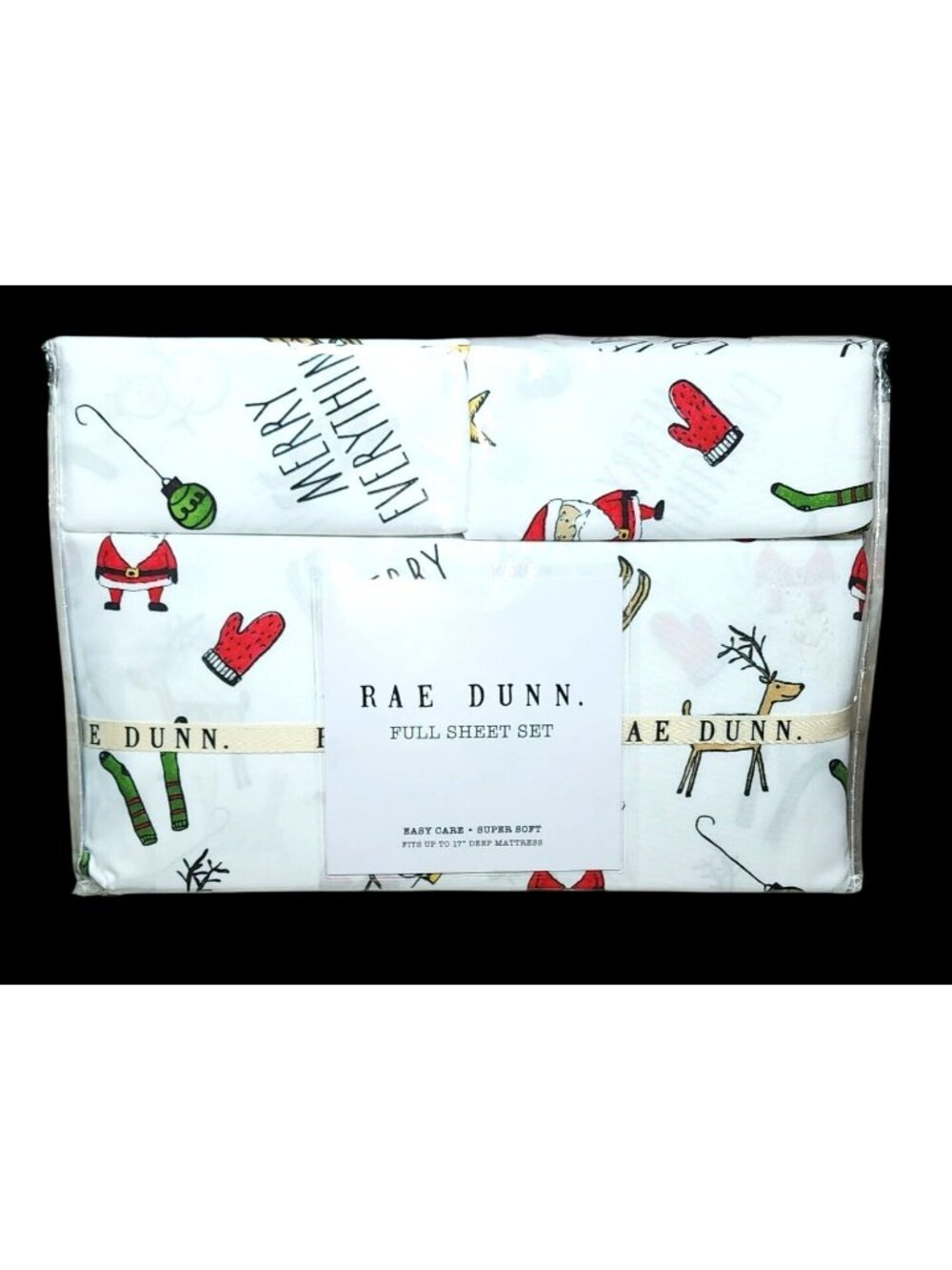 NEW Rae Dunn Enchante Merry Everything Christmas Sheets Full 4 Piece Set Santa